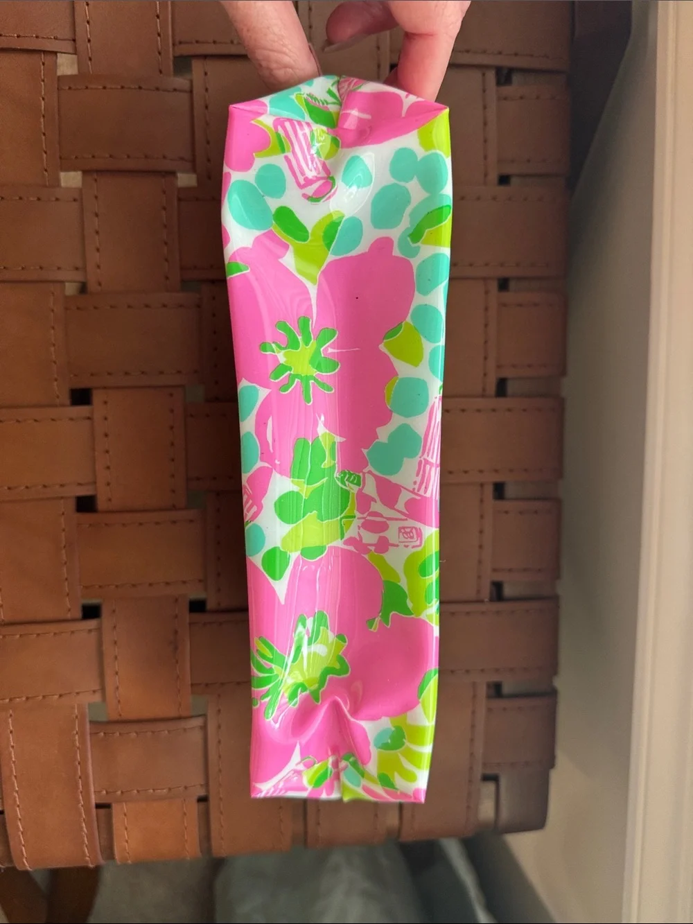 Lilly Pulitzer Hot Pink Floral Cosmetic Pouch with Gold Trim